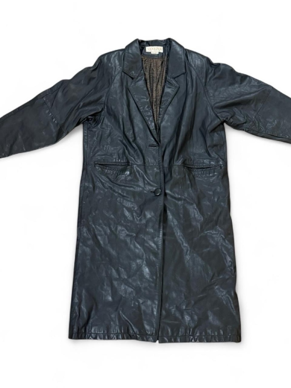 Vintage Black 100% Leather Overcoat Women’s Size 14/16